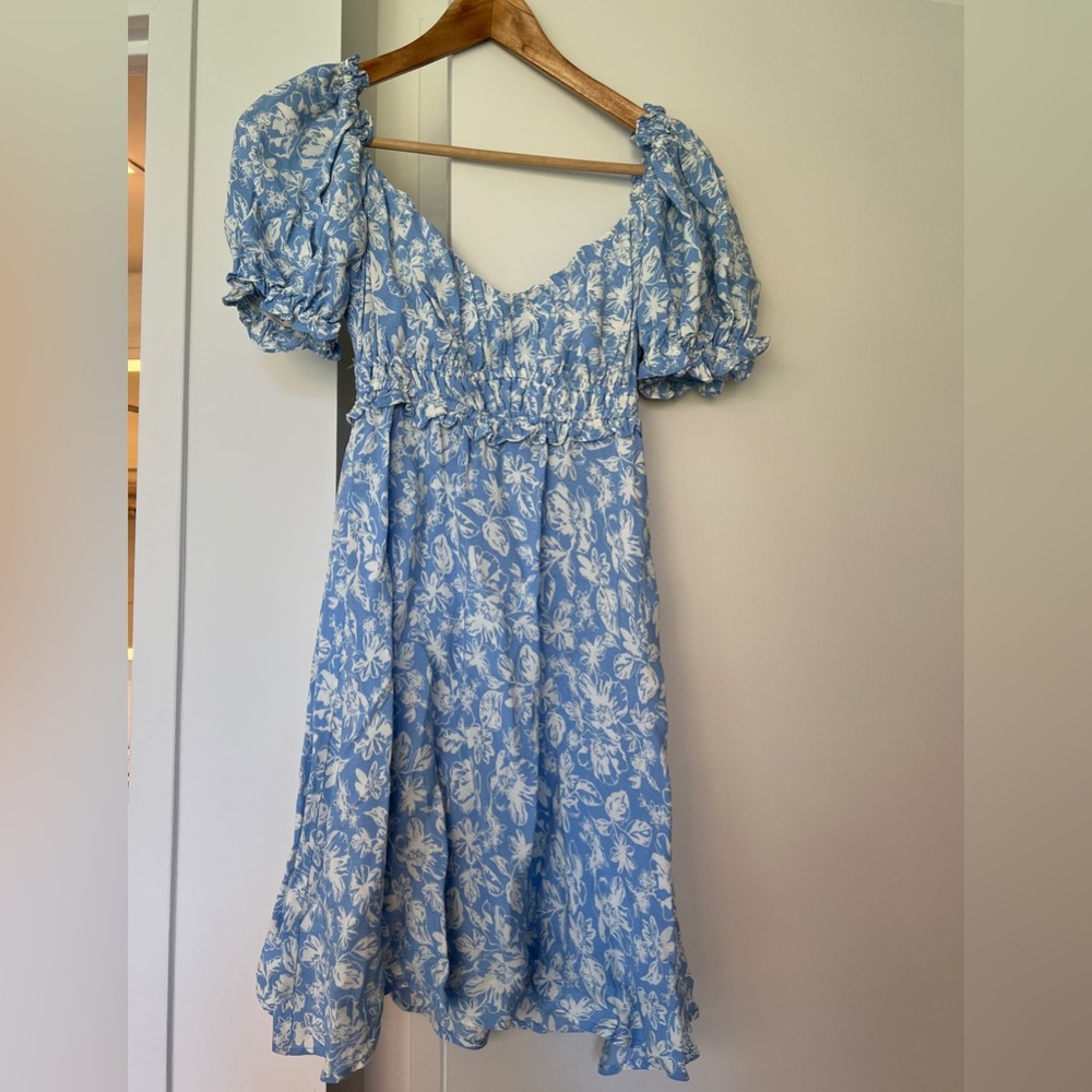 Astr the Label Blue and Ivory Puff sleeve minidress - Picture 3 of 4